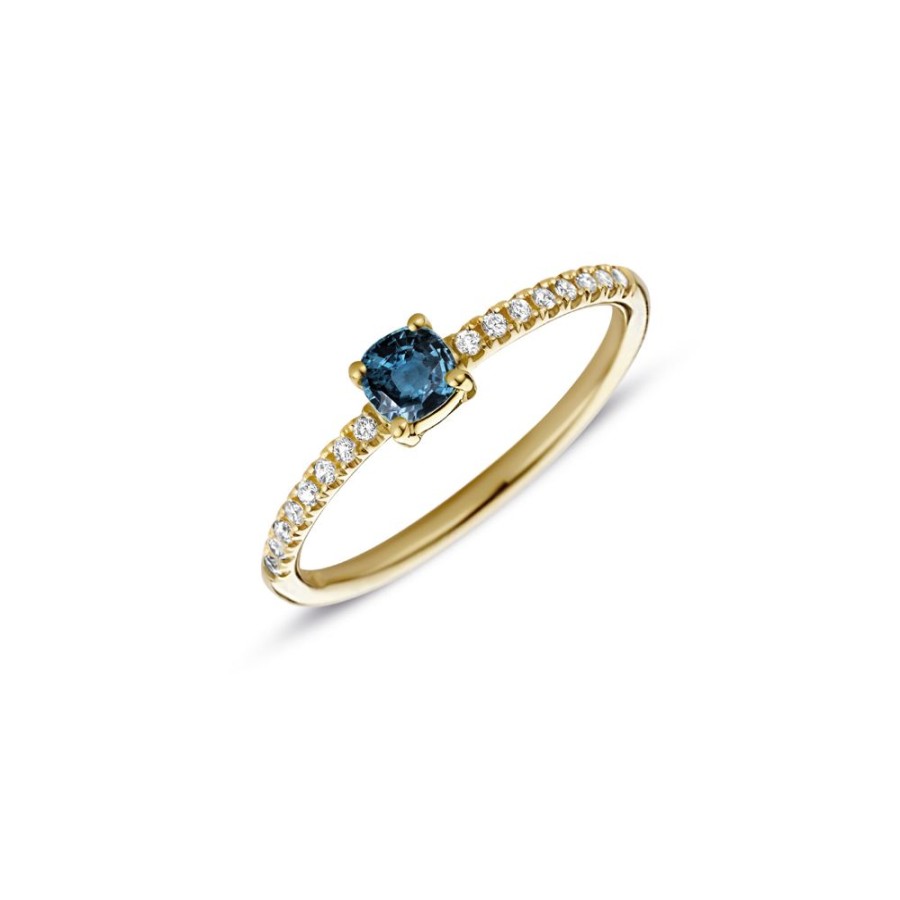 Sieraden Miss Spring | Miss Spring Ring Brilliantly Cushion London Blauw Topaas Diamant Msr713-Lbt-Di