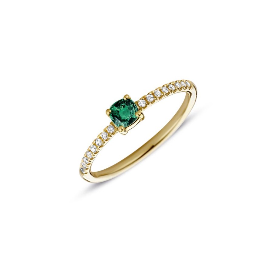 Sieraden Miss Spring | Miss Spring Ring Brilliantly Cushion Groene Toermalijn Diamant Msr713-Gt-Di